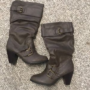 Dark brown heeled boots